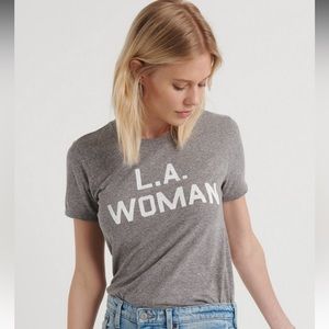 NWT Lucky Brand tee- LA WOMAN Crew Neck Short Sleeve Heather Gray size Large